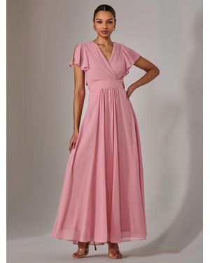 Jolie Moi Chiffon Pleated Maxi Dress - Pink
