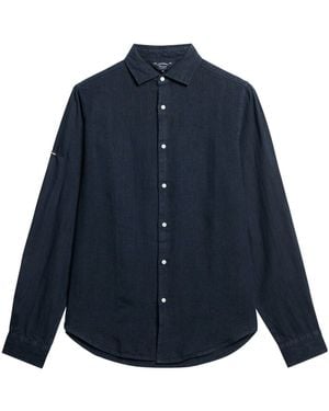 Superdry Oversized Casual Linen Long Sleeve Shirt - Blau
