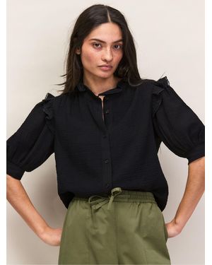 Ro & Zo Cheesecloth Frill Short Sleeve Shirt - Schwarz