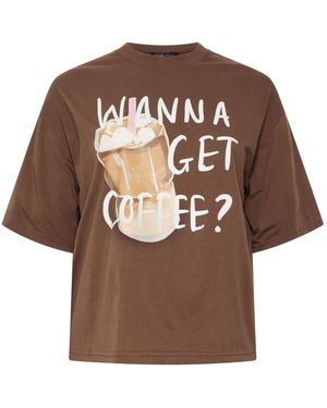 Yours Curve Limited Wanna Get Coffee T-Shirt - Brown