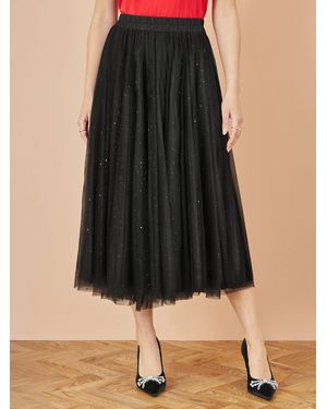 Yumi' Sparkle Mesh Tulle Skirt - Black