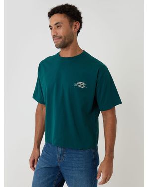 Threadbare Boxy Fit Stuttgart Print Cotton T-Shirt - Green