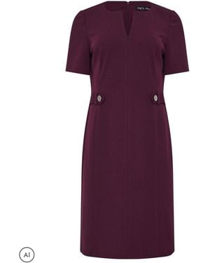 M Com Notch Neck Button Detail Tailored Dress - Lila