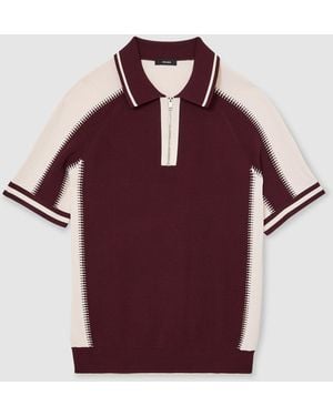 Reiss Elmers Colour-Block Half-Zip Knitted Polo Shirt - Purple