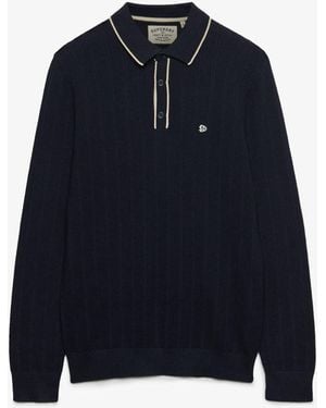 Superdry Knitted Long Sleeve Polo Shirt With Tipping Detail - Blau