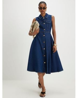 River Island Long Sleeve Denim Midi Shirt Dress - Blue