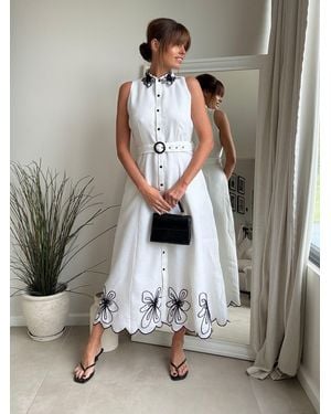 Style Cheat Sleeveless Embroidered Shirt Dress - Grey