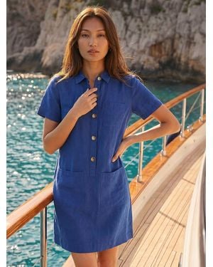 Roman Buttoned Mini Shirt Dress - Blue
