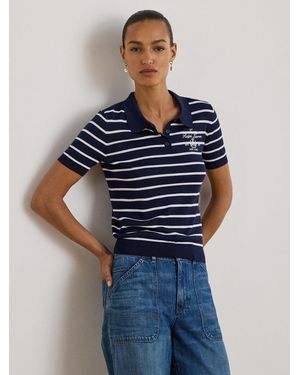 Ralph Lauren Natrissa Stripe Cable Knit Polo Shirt - Blue