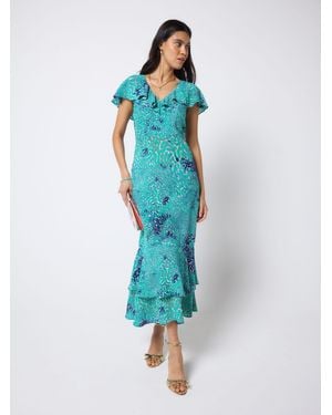 Scamp & Dude Ocean Scales Cape Sleeve Midi Kleid - Blau