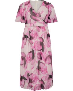 Evans Pleated Angel Sleeve Dress - Pink