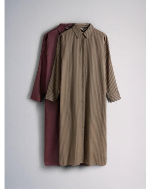 The Set 2 Pack Maxi Cotton Beach Shirt Dresses Burgundy/Mink - Brown