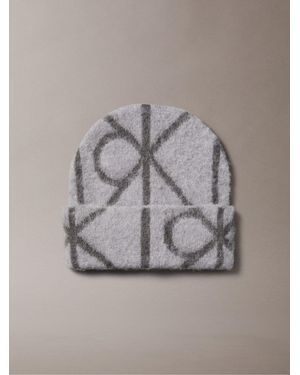 Calvin Klein Warm Wool Blend Logo Beanie - Gray