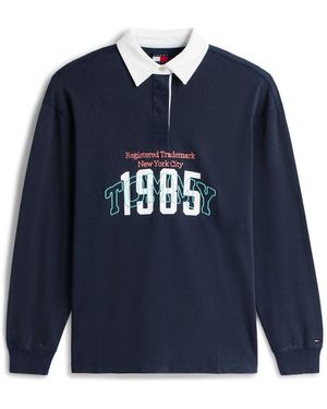 Tommy Hilfiger Logo Embroidery Jersey Oversized Rugby Shirt - Blue