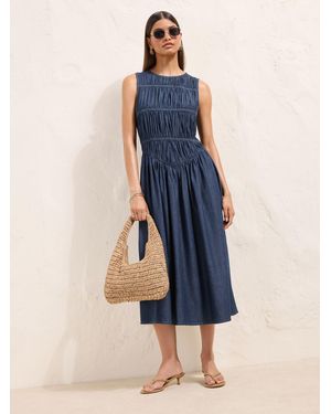 Friends Like These Midaxi Shirred Waist Chambray Dress - Blue