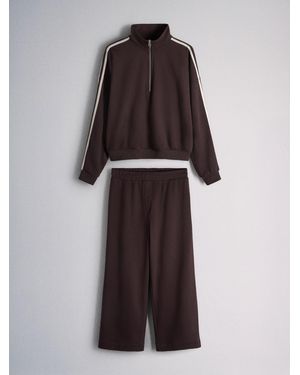 The Set Funnel Neck Sweat With Straight Leg Jogger Coord - Brown