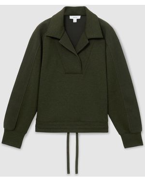 Reiss Premium Interlock Collared Rib-Detail Sweatshirt - Green