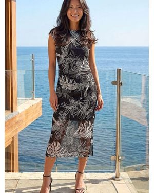 Roman Petite Abstract Print Gathered Stretch Dress - Blue