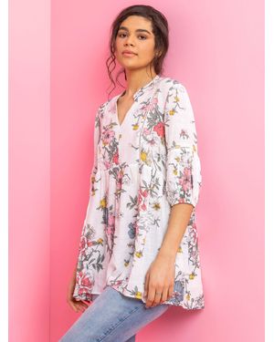 Roman Floral Print Boho Smock Top - Pink