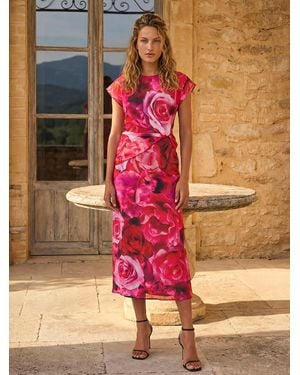 Roman Floral Print Twist Detail Dress - Pink