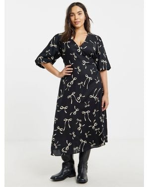 Simply Be Bow Print Wrap Dress - Black