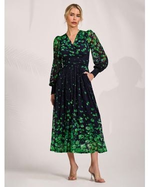 Jolie Moi Long Sleeve Printed Lace Maxi Dress - Green