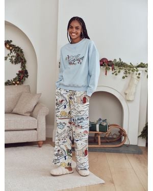 Next Light Map Print Matching Family Christmas Sweatshirt And Flannel Pyjamas - Grey