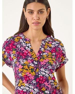Roman Floral Print Stretch Shirt - Red