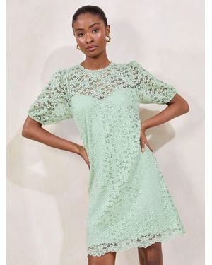 Lipsy Lace Short Sleeve Mini Shift Dress - Green