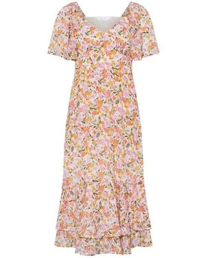 PixieGirl Petite Floral Chiffon Frill Tiered Dress - Pink