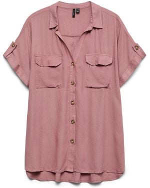 Vero Moda Short Sleeve Button Through Open Neck Shirt - Pink