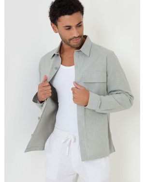 Threadbare Linen Blend Lightweight Shacket - Gray