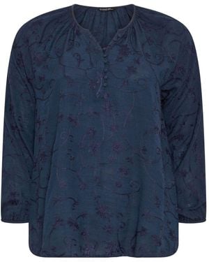 Evans Embroidered Boho Blouse - Blue