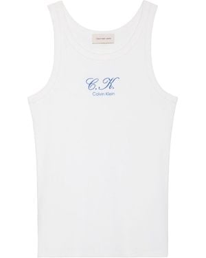 Calvin Klein Embroidered Logo Rib Tank Top - White