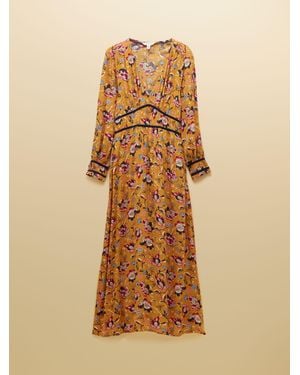 Joules Otterly Floral V-Neck Midi Dress - Natural