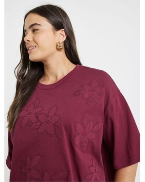 Simply Be Floral Burn Out T-Shirt - Red