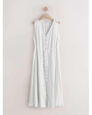 Next Button Through Tie Waist Sleeveless Maxi Dress - White