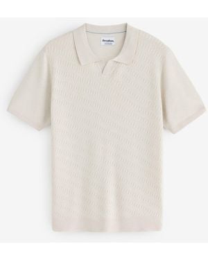 Threadbare Textured Knit Front Trophy Neck Polo Shirt - White