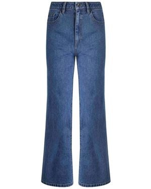 Weird Fish Dark Marl Corine Wide Leg Denim Jeans - Blue