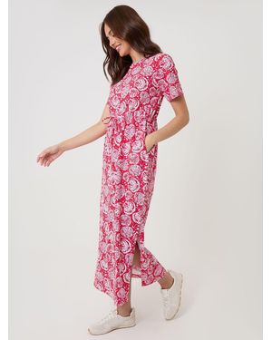 Threadbare Drawstring Waist Side Split 100% Cotton Jersey Midi Dress - Pink