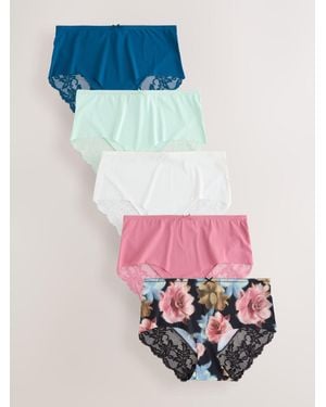 Next Floral Print Midi Lace Back No Vpl Invisible Panties 5 Pack - Blue