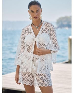 Love & Roses Petite Crochet Kimono Top - Blue