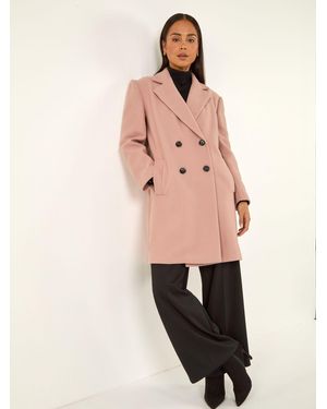 Roman Petite Double Breasted Revere Collar Coat - Pink