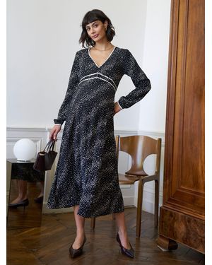 Seraphine Polka Dot Maternity V-Neck Maxi Dress - Brown