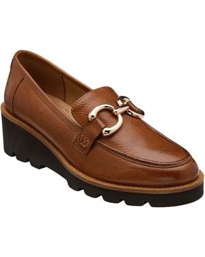 Lotus Leather Wedge Loafers - Braun