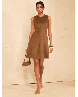 Love & Roses Faux Suedette Mini Dress With Whipstitch Trim Detail - Natural