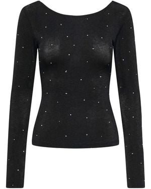 Jdy Deep Back Long Sleeve Embellished Studded Top - Black