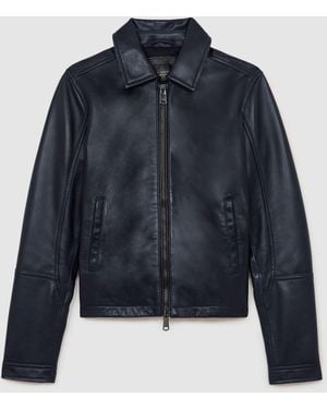 Reiss Ink Sorina Leather Zip-Through Moto Jacket - Blue