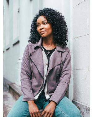 Roman Petite Petite Suedette Biker Jacket - Gray