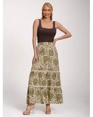 Jolie Moi Lace Trim Tiered Maxi Skirt - Natural